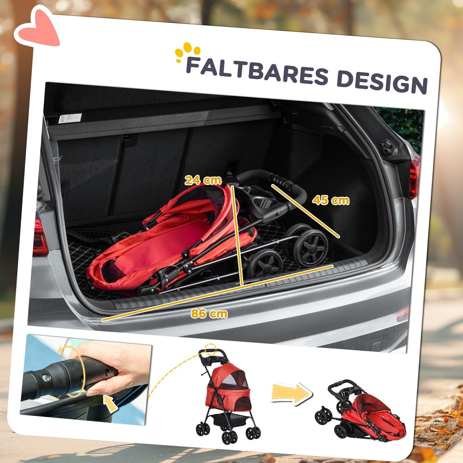 Hundewagen Pet Stroller Für Kleine Hunde Haustierwagen Klappbar Oxford Rot
