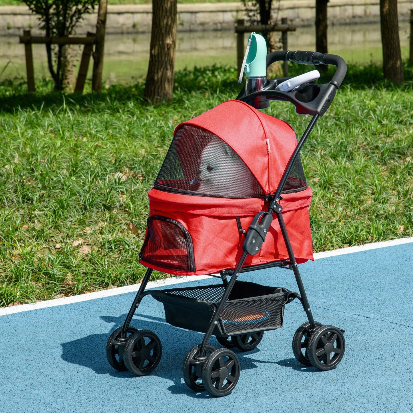 Hundewagen Pet Stroller Für Kleine Hunde Haustierwagen Klappbar Oxford Rot