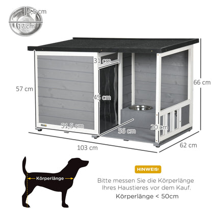 Pawhut Hundehütte, Tannenholz, Hundehaus, Kleintierhaus Mit 2 Schüsseln, Outdoor