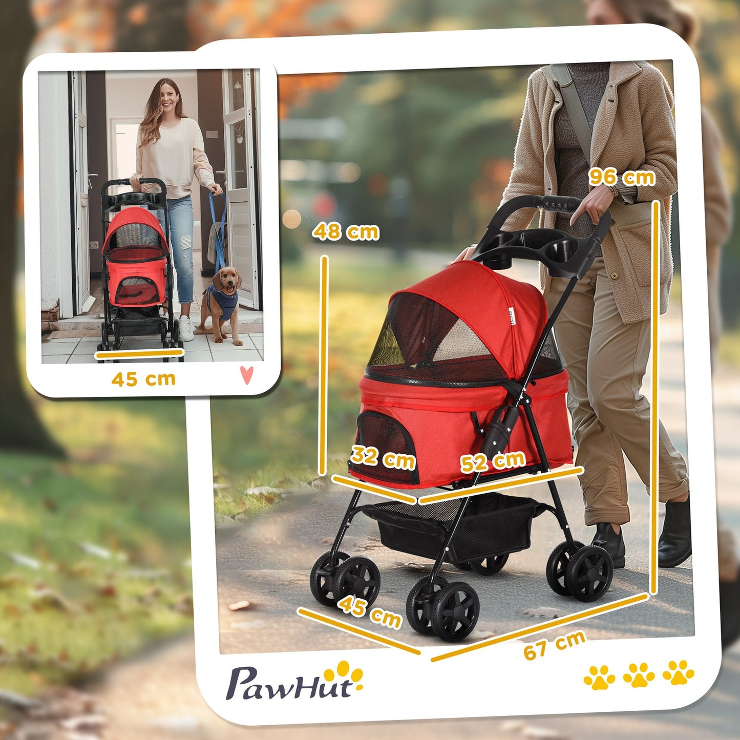 Hundewagen Pet Stroller Für Kleine Hunde Haustierwagen Klappbar Oxford Rot